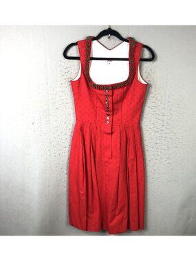 Country Line Dress Womens S Red Floral Oktoberfest Midi Fit Flare Dirndl Ruffle
